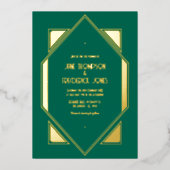Invitation En Aluminium Emerald Green & Gold Gatsby Art Deco Wedding (Recto)