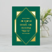 Invitation En Aluminium Emerald Green & Gold Gatsby Art Deco Wedding (Debout devant)