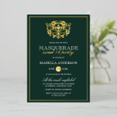 Invitation En Aluminium Emerald Green & Gold Masquerade Sweet 16 Party (Debout devant)