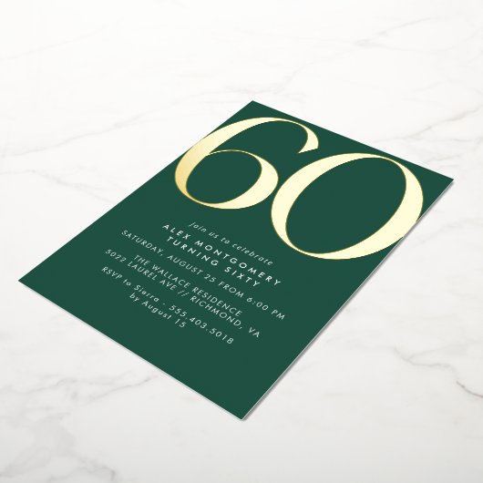 Invitation En Aluminium Emerald Green & Gold | Moderne Simple 60e annivers (Rotation)