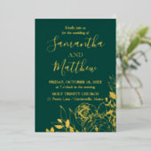 Invitation En Aluminium Emerald Green & Gold Peony Moderne Floral Mariage (Debout devant)