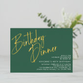 Invitation En Aluminium Emerald Green & Gold Simple Moderne Dîner d'annive (Debout devant)