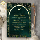 Invitation En Aluminium Emerald Green Line Art Arch Butterfly Mariage Gold
