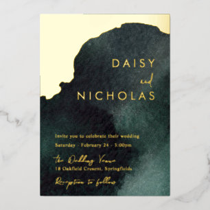 Invitation En Aluminium Emerald Green Mariage : Aquarelle or