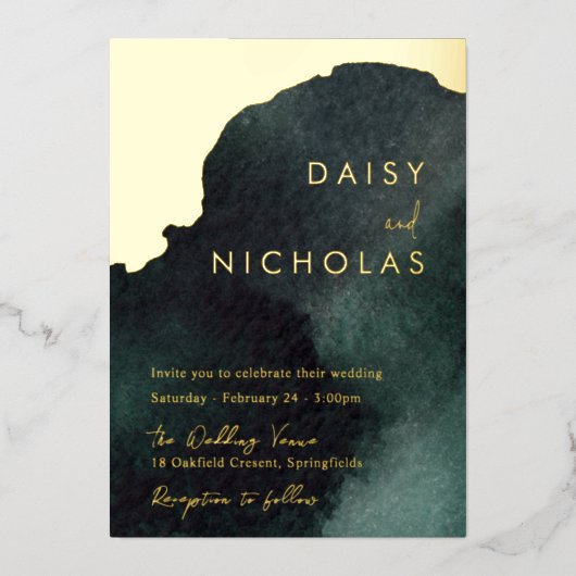 Invitation En Aluminium Emerald Green Mariage : Aquarelle or (Recto)