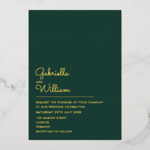 Invitation En Aluminium Emerald Green Minimaliste Script Mariage or