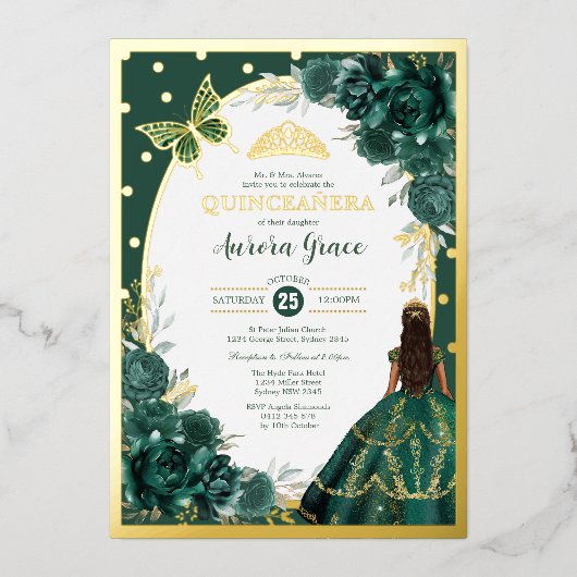Invitation En Aluminium Emerald Green Quinceanera Mis Quince 15 Anos (Recto)