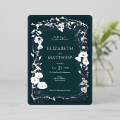 Invitation En Aluminium Emerald Green Rose Gold Floral Mariage (Debout devant)