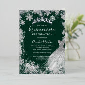 Invitation En Aluminium Emerald Green Snowflake Quinceanera d'hiver (Debout devant)