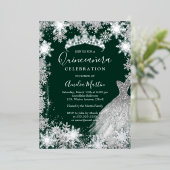 Invitation En Aluminium Emerald Green Snowflake Quinceanera d'hiver (Debout devant)