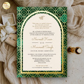 Invitation En Aluminium Emerald Marocain Motif Sikh Arch Mariage Or