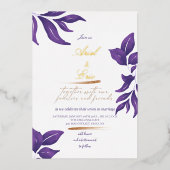 Invitation En Aluminium Emerald Purple & Gold Eucalyptus Mariage (Recto)