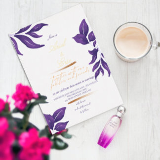 Invitation En Aluminium Emerald Purple & Gold Eucalyptus Mariage