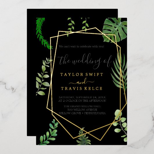 Invitation En Aluminium Émeraude | Gold Foil Black Mariage Décontracté (Recto/Verso)