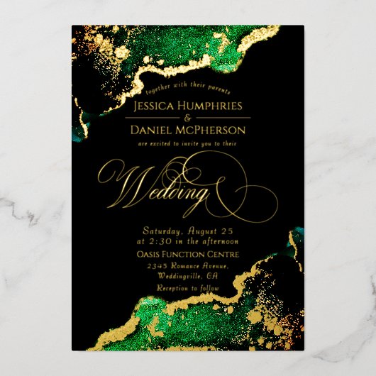 Invitation En Aluminium Émeraude Mariage en bronze or (Recto)