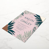 Invitation En Aluminium Émeraude Pink Foliage Vert Mariage Rose Or (Rotation)