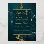 Invitation En Aluminium Émeraude vert et véritable sweet sixteen de feuill<br><div class="desc">Invitations au sweet sixteen vert émeraude et véritable feuille d’orQuand il s’agit de votre jour de mariage, il n’y a rien de mal à apporter un peu de bling. Vous pouvez commencer par cela en donnant le ton avec votre suite d'invitation. Une excellente façon d'ajouter un peu de brillance à...</div>