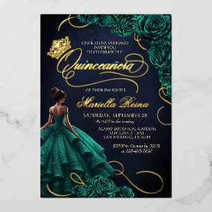 Invitation En Aluminium Émeraude Vert Floral Robe Quinceañera