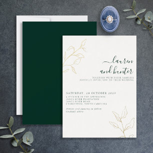 Invitation En Aluminium Émeraude vert moderne Script Botanique Mariage Or