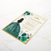 Invitation En Aluminium Émeraude Vert Robe Papillon Quinceanera Or (Rotation)