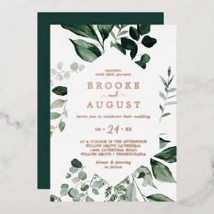 Invitation En Aluminium Émeraude Vert Rose Gold Foil tout en un Mariage