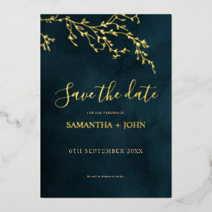 Invitation En Aluminium Émeraude verte et or Botanical Save the Date