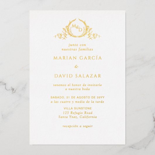 Invitation En Aluminium En espagnol Real Gold Foil Mariage (Recto)