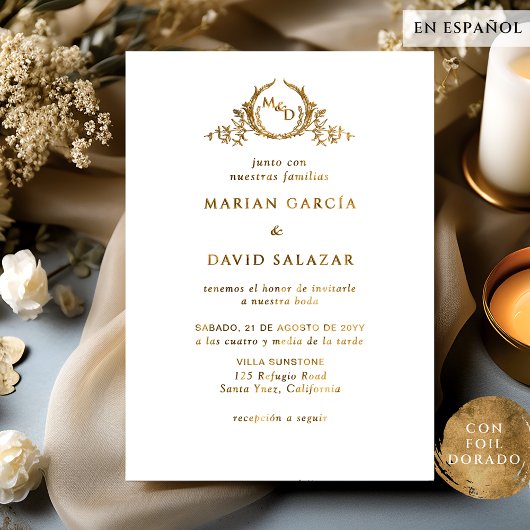 Invitation En Aluminium En espagnol Real Gold Foil Mariage