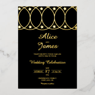 Invitation En Aluminium En-tête d'arche étoilée Élégant Mariage Noir et Or