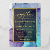 Invitation En Aluminium Encre Abstraite liquide Violet Aqua (Recto)