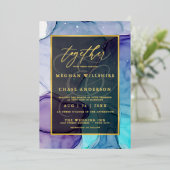 Invitation En Aluminium Encre Abstraite liquide Violet Aqua (Debout devant)