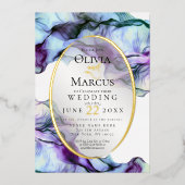 Invitation En Aluminium Encre Abstraite Plum Turquoise moderne (Recto)
