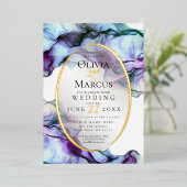 Invitation En Aluminium Encre Abstraite Plum Turquoise moderne (Debout devant)