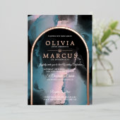 Invitation En Aluminium Encre d'alcool Ethereal Dusty Turquoise et Rose ro (Debout devant)