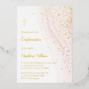 Invitation En Aluminium encre rose pastel et paillettes FAUSSES Confirma