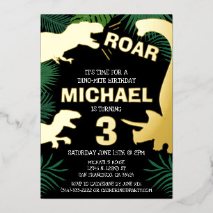 Invitation En Aluminium Enfants Dino Or Trex Garçon Dinosaur Anniversaire