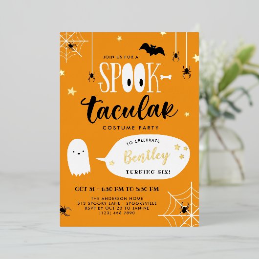 Invitation En Aluminium Enfants mignons Spooktacular Halloween Anniversair (Debout devant)