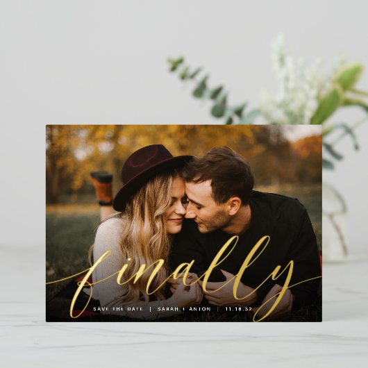 Invitation En Aluminium Enfin | Photo complète Enregistrer la date (Debout devant)