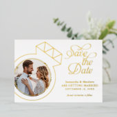 Invitation En Aluminium Engagement Ring Photo Wedding Save The Date (Debout devant)