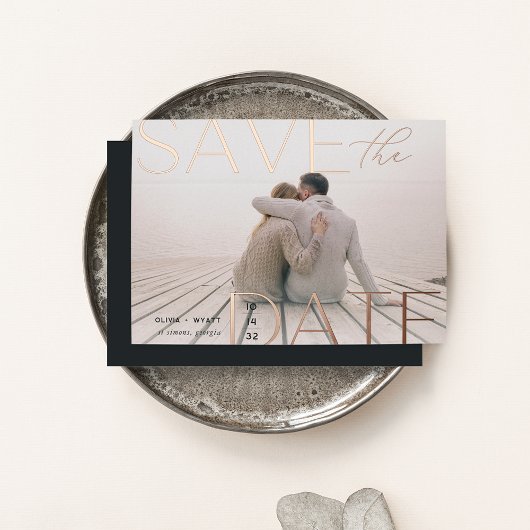 Invitation En Aluminium Énoncé moderne | Photo horizontale Enregistrer la 