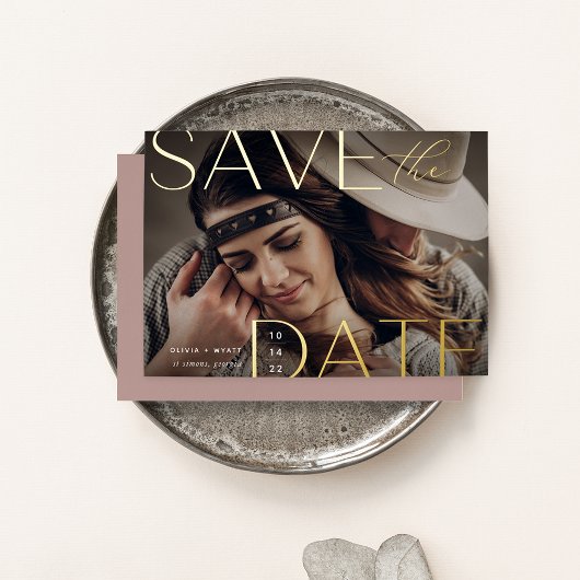 Invitation En Aluminium Énoncé moderne | Photo horizontale Enregistrer la 