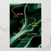 Invitation En Aluminium enregistrer la date arrière - plan de soie vert ém (Recto)