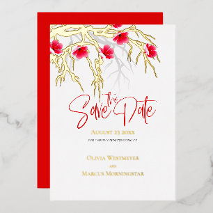 Invitation En Aluminium Enregistrer la date Branche de fleurs japonaises