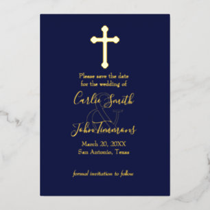 Invitation En Aluminium Enregistrer la date Croix d'or n'importe quelle co