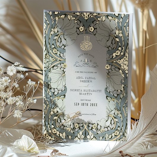 Invitation En Aluminium Enregistrer la date Dusty bleu musulman musulman M