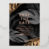 Invitation En Aluminium Enregistrer la date Elegant Black Gold Feuilles ph (Recto)