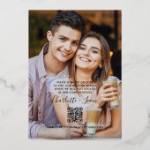 Invitation En Aluminium Enregistrer la date Elegant Black Gold Feuilles ph (Verso)