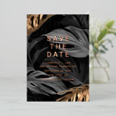 Invitation En Aluminium Enregistrer la date Elegant Black Gold Feuilles ph (Debout devant)