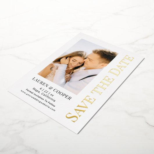 Invitation En Aluminium Enregistrer La Date Elegant Moderne Mariage Or (Rotation)