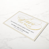 Invitation En Aluminium ENREGISTRER LA DATE élégant script ivoire or (Rotation)